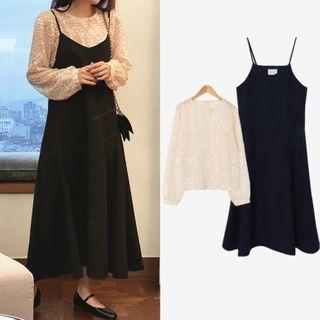 Lace Blouse / Midi A-line Overall Dress