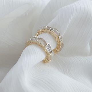Rhinestone Open Hoop Earring 1 Pair - S925 Silver - Gold - One Size