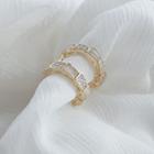 Rhinestone Open Hoop Earring 1 Pair - S925 Silver - Gold - One Size