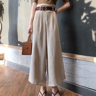 Plain High-waist Linen Wide-leg Pants