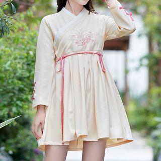 Long-sleeve Chinese Style Embroidered A-line Mini Dress
