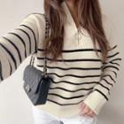 Half-zip Striped Sweater Black & White - One Size