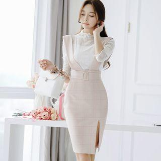 Set: Long-sleeve Lace Top + Suspender Skirt