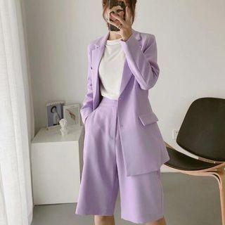 Plain Single-breasted Blazer / Shorts / Set