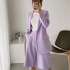 Plain Single-breasted Blazer / Shorts / Set