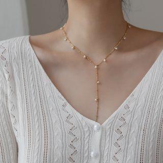 Faux Pearl Y Necklace Multi White Faux Pearl - Gold - One Size