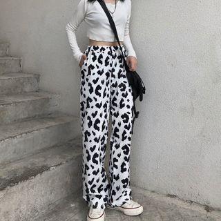 High-waist Milk Cow Print Wide-leg Sweatpants