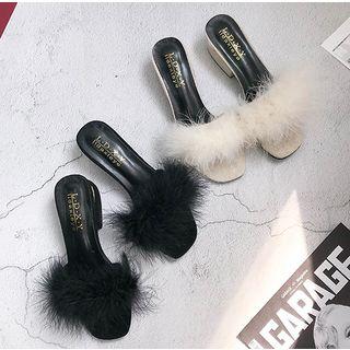 Chunky Heel Furry Sandals