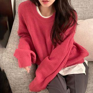Rib Knit Sweater Raspberry Red - One Size