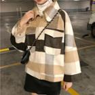 Check Long-sleeve Loose-fit Jacket As Figure - One Size