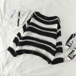 Striped Loose-fit Sweater Gray - One Size