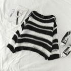 Striped Loose-fit Sweater Gray - One Size
