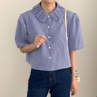 Short-sleeve Pleated Plaid Shirt As Shown In Figure - One Size
