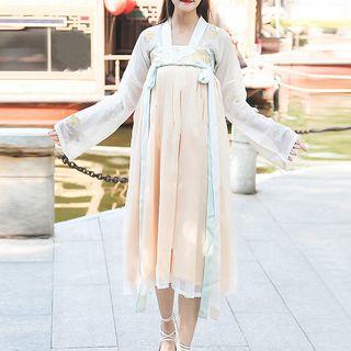 Traditional Chinese Set: Long-sleeve Top + Sleeveless Top + Skirt