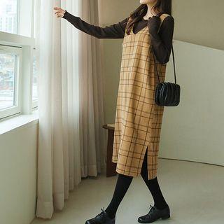 Sleeveless V-neck Long Plaid Dress
