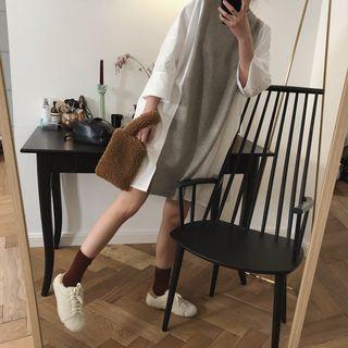 3/4-sleeve Two-tone Shift Dress