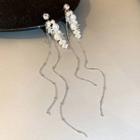 Rhinestone Faux Pearl Fringed Earring 1 Pair - Silver Needle - White - One Size