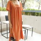Squared-neck A-line Dress With Sash