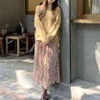 Plain Sweater / Long-sleeve Floral Print Midi Dress
