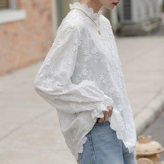 Flower Applique Chiffon Blouse Off-white - One Size