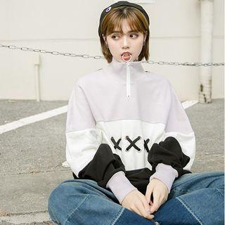 Lace-up Zip-collar Pullover