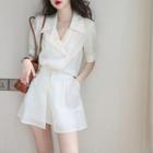 Set: Short-sleeve Double Breasted Shirt + Mini A-line Skirt
