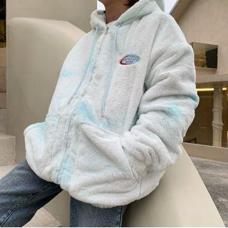 Tie-dyed Hooded Zip-up Fleece Jacket