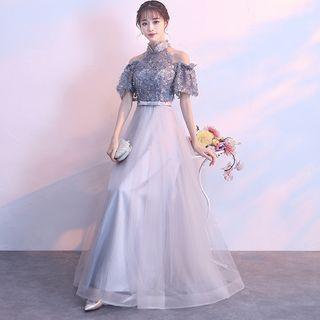 Elbow-sleeve Cutout A-line Evening Gown