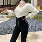 V-neck Halter Knit Sweater / High-waist Pants