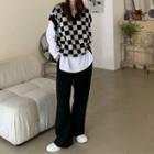 Checkerboard Sweater Vest / Long-sleeve Plain T-shirt / Wide Leg Sweatpants