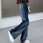 Fringed Trim Lettering Wide Leg Jeans