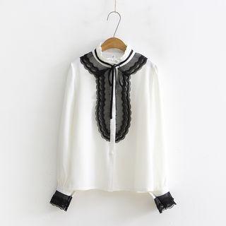 Mesh Trim Chiffon Blouse