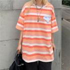 Short Sleeve Striped Loose-fit Crop T-shirt / Oversized T-shirt