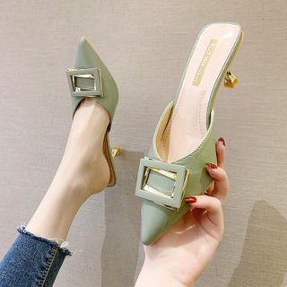 High Heel Buckled Pointed Mules