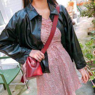 Flap-pocket Faux-leather Coach Jacket