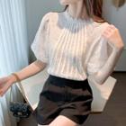 Puff-sleeve Striped Lace Blouse
