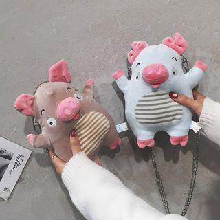 Chenille Pig Accent Crossbody Bag