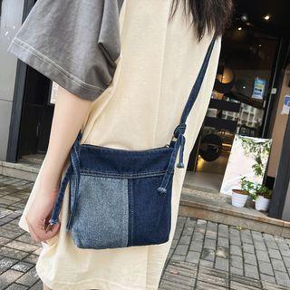 Paneled Denim Crossbody Bag Blue - One Size