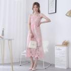 Set: Spaghetti Strap Midi Lace Dress + Spaghetti Strap Mini Dress Pink - One Size