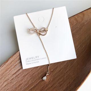 Rhinestone Bow Pendant Choker Gold - One Size