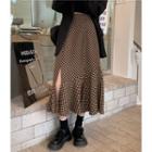 Checkered Ruffle Hem Midi Pencil Skirt