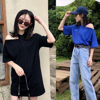 Elbow-sleeve Cold-shoulder T-shirt