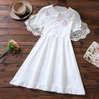 Puff Sleeve Tulip Embroidered Dress