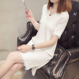 Lace Trim Short Sleeve Knit Dress