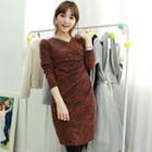 Wool Blend Patterned Wrap-front Shirred Dress