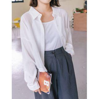 Drop-shoulder Tie-hem Shirt