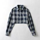 Plaid Crop Shirt Dark Blue & White - One Size