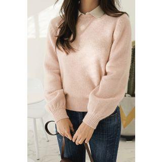 Bishop-sleeve Wool Blend Sweater