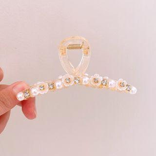 Flower Faux Pearl Hair Clamp Transparent - One Size