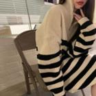 Turtleneck Striped Half-zip Sweater Dress Black & White - One Size